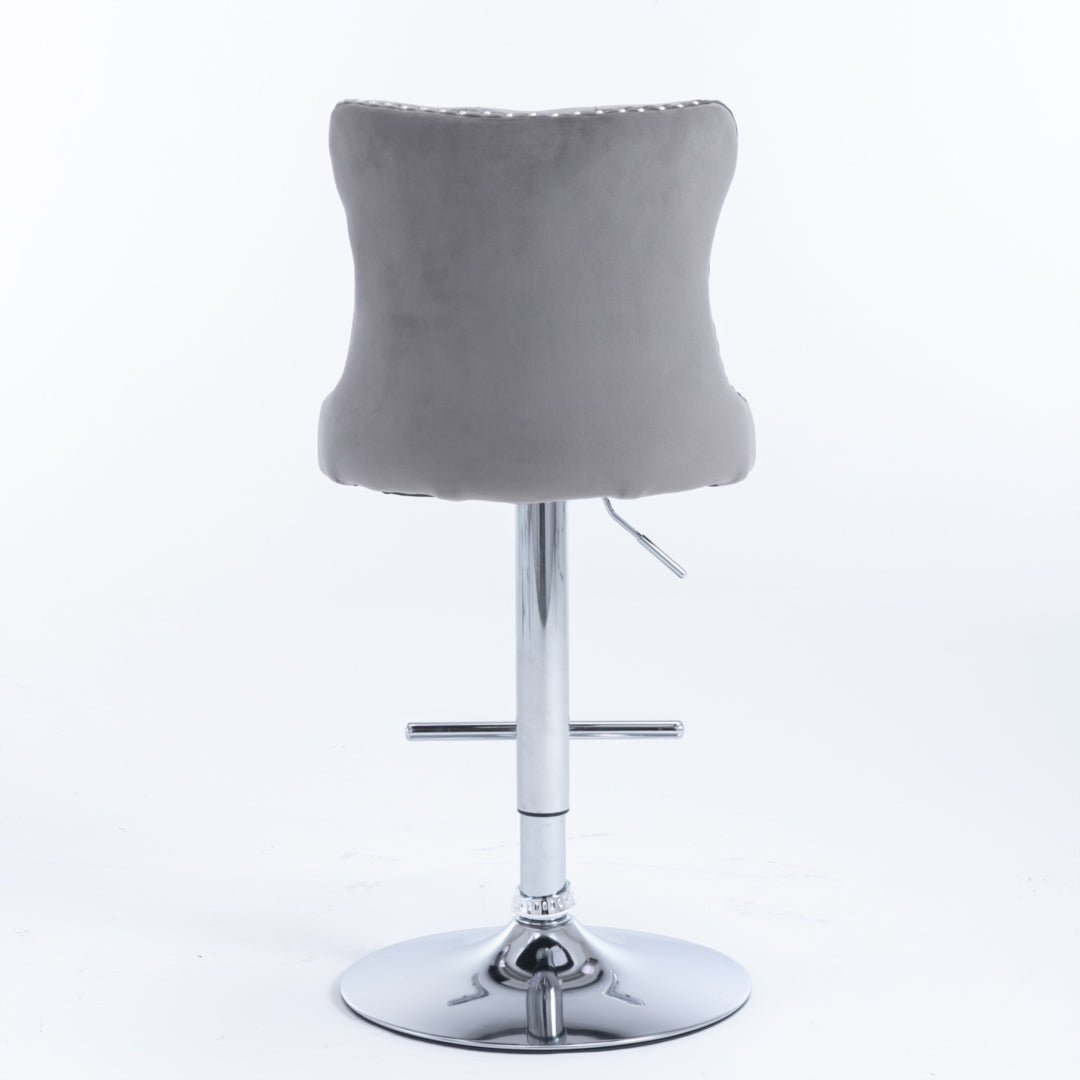 Adjustable Velvet Swivel Bar Stools with Footrest, 4x Gray