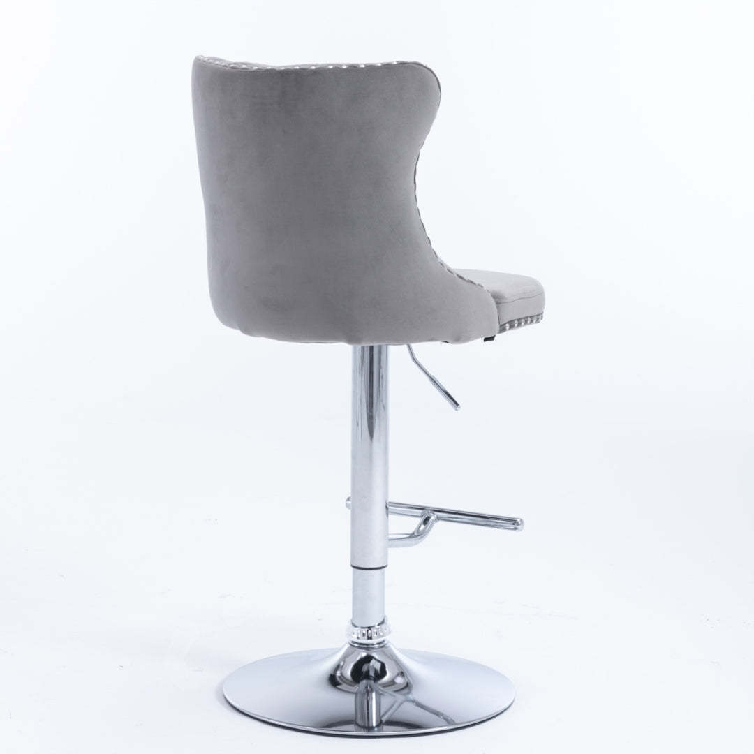 Adjustable Velvet Swivel Bar Stools with Footrest, 4x Gray