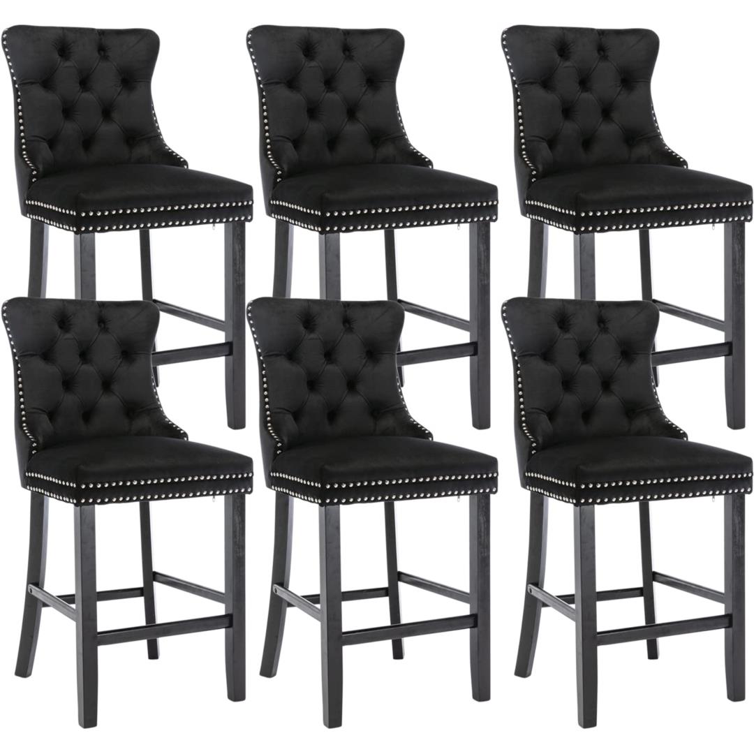 Soft Velvet Tufted Bar Stools w/ Studs & Wood Legs, 6X