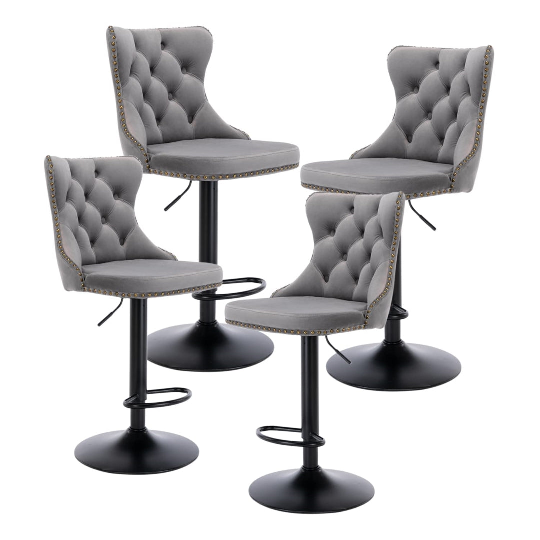 Adjustable Velvet Swivel Bar Stools with Footrest, Set of 4