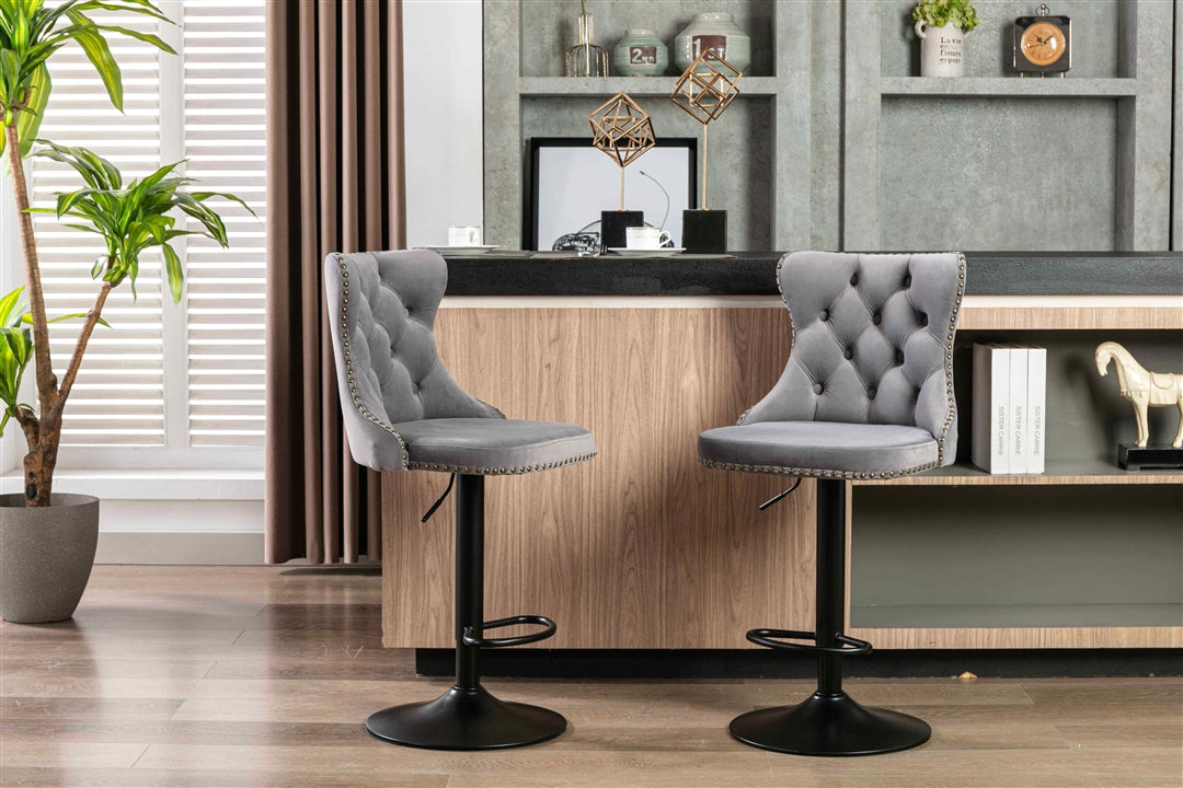 Adjustable Height Swivel Velvet Bar Stools Set of 2 with Footrest