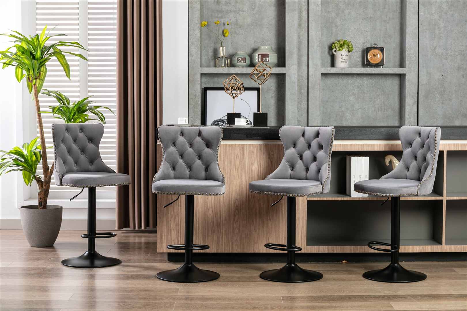 Adjustable Height Swivel Velvet Bar Stools Set of 2 with Footrest