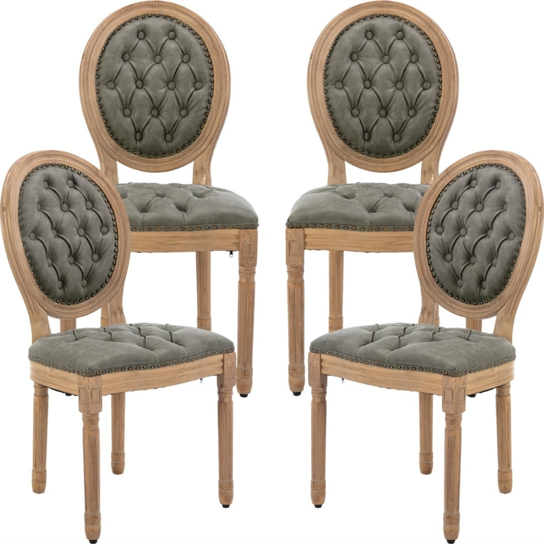 Velvet Faux Leather Dining Chairs, Solid Wood Legs, 4x Set