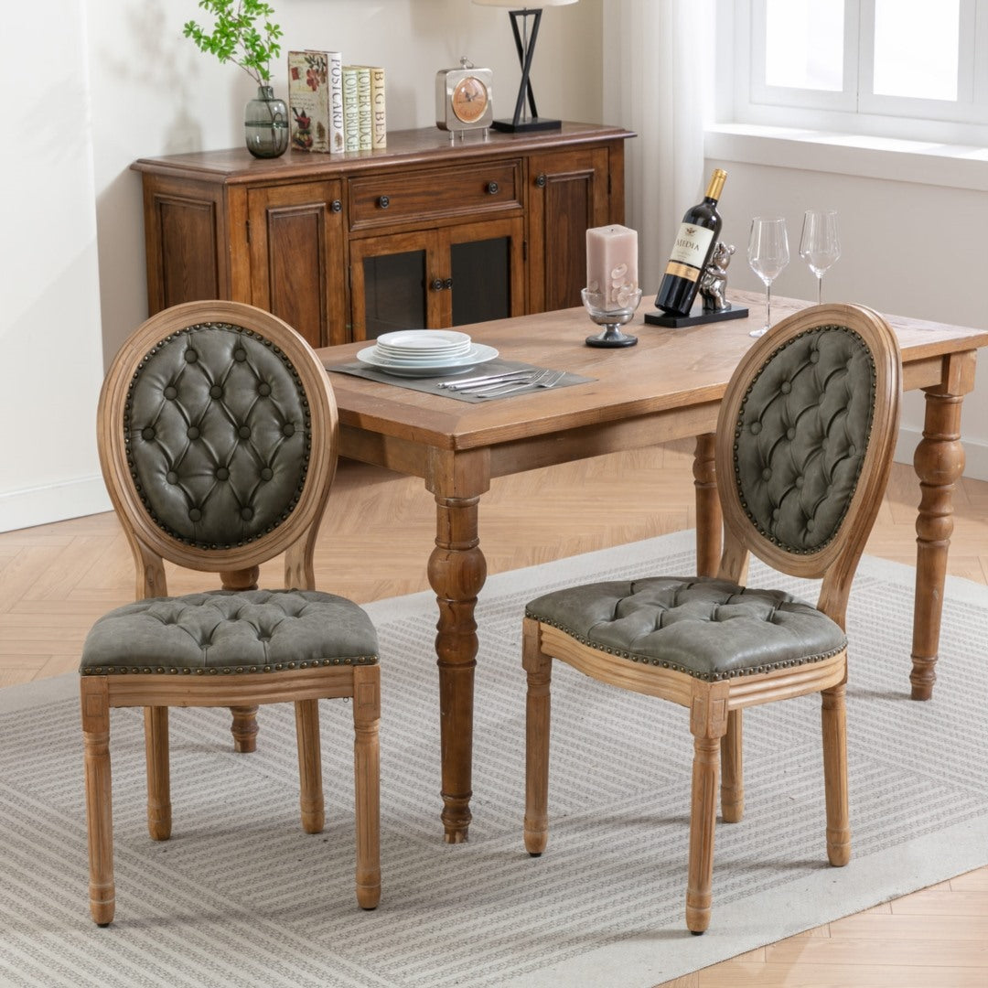 Velvet Faux Leather Dining Chairs, Solid Wood Legs, 4x Set