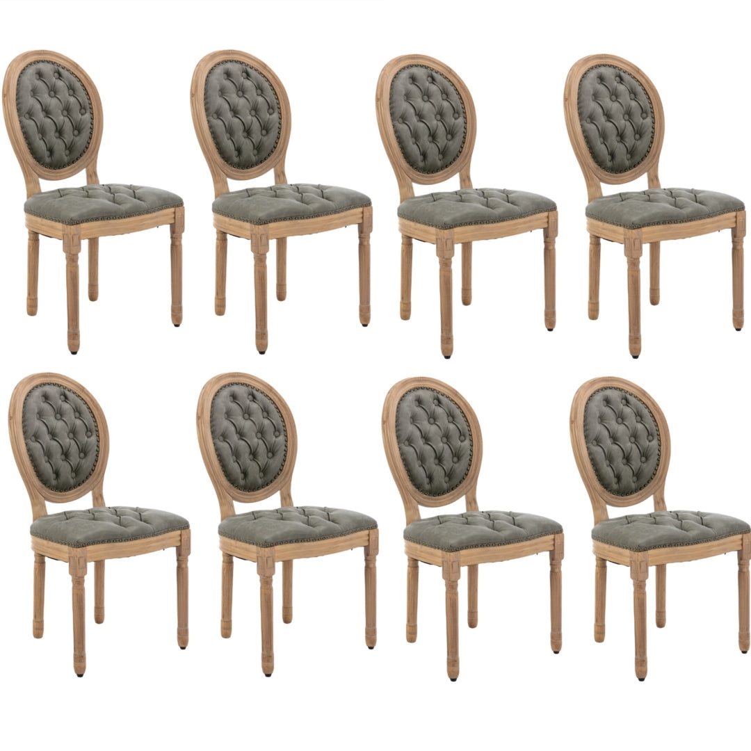 Velvet Faux Leather Tufted Dining Chairs Set of 8 - Green