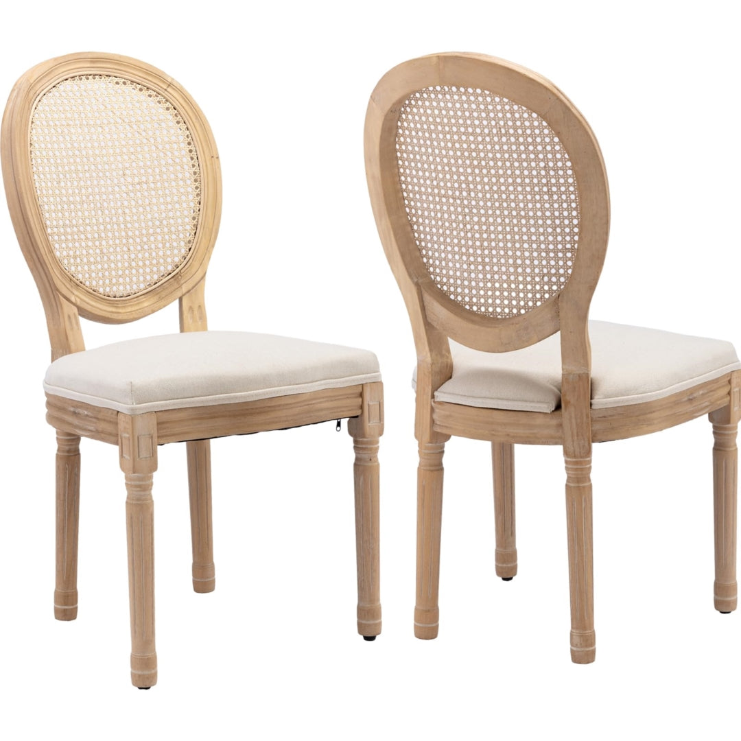 Chic 4x French Rattan Dining Chairs with Wood Legs