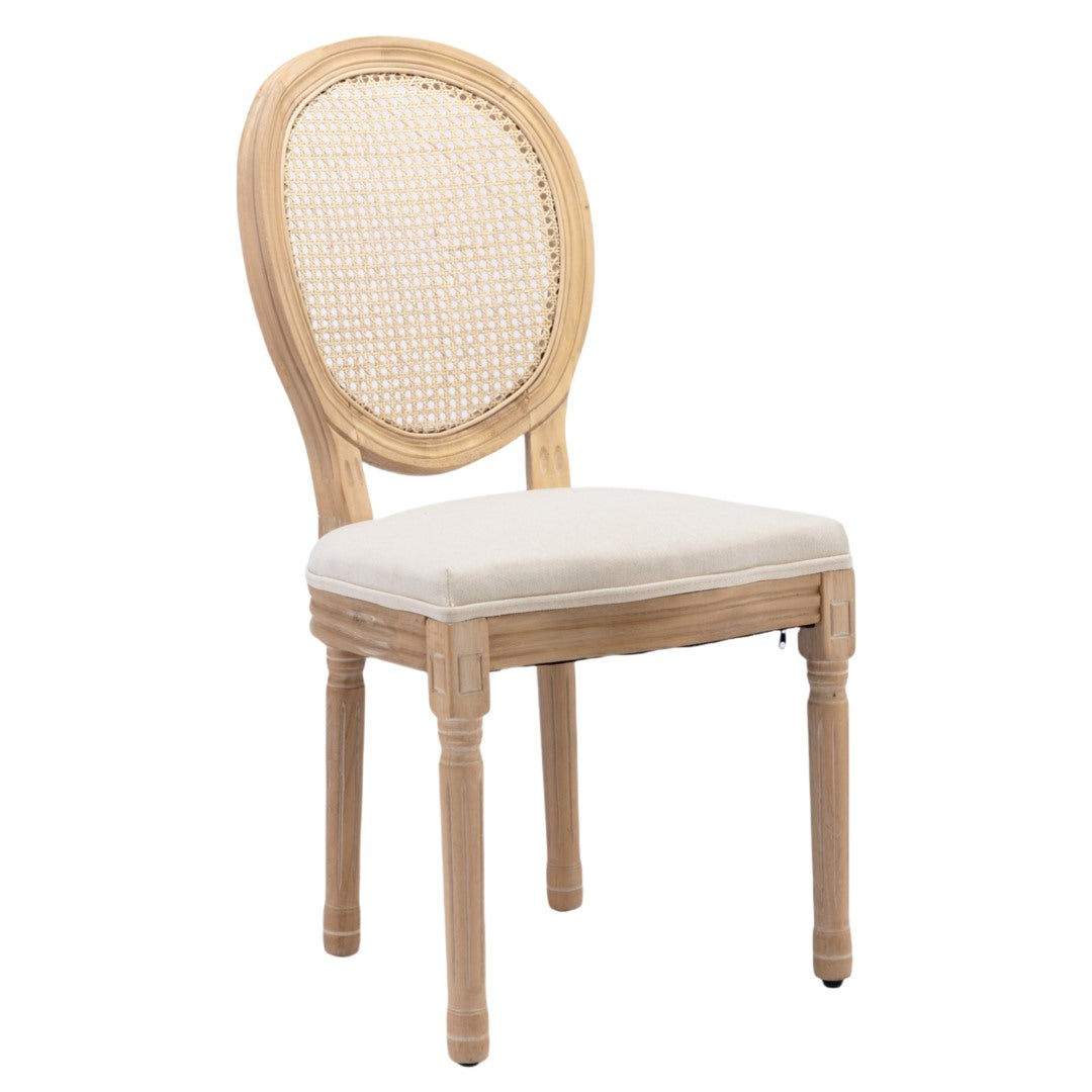 Chic 4x French Rattan Dining Chairs with Wood Legs