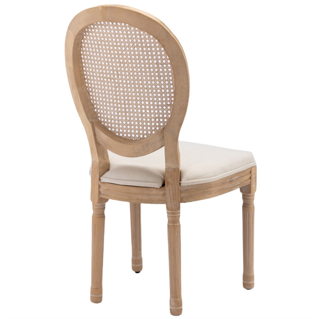 Chic 4x French Rattan Dining Chairs with Wood Legs