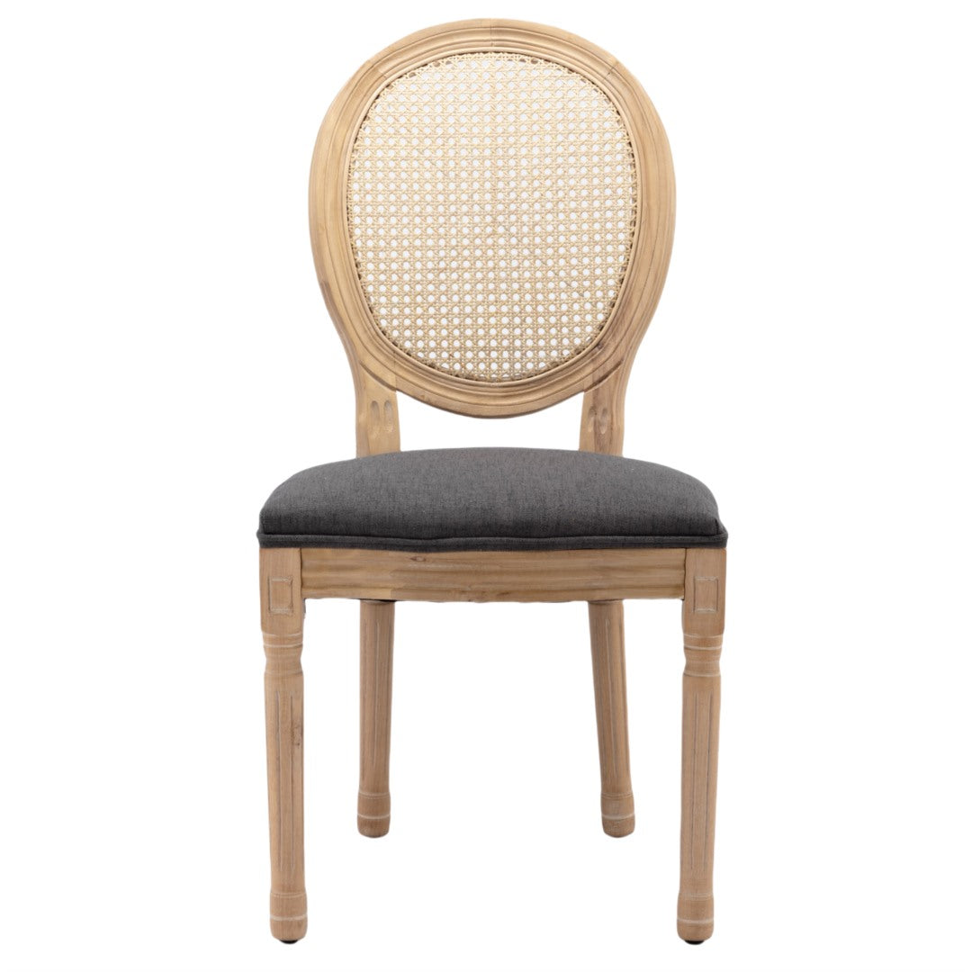 Grey Rattan & Wood Dining Chairs Set of 8, French Design