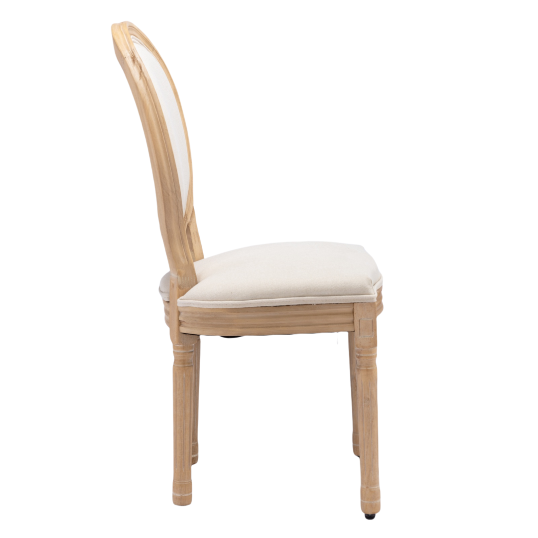 Set of 2 Beige Linen Dining Chairs with Carved Wood Legs