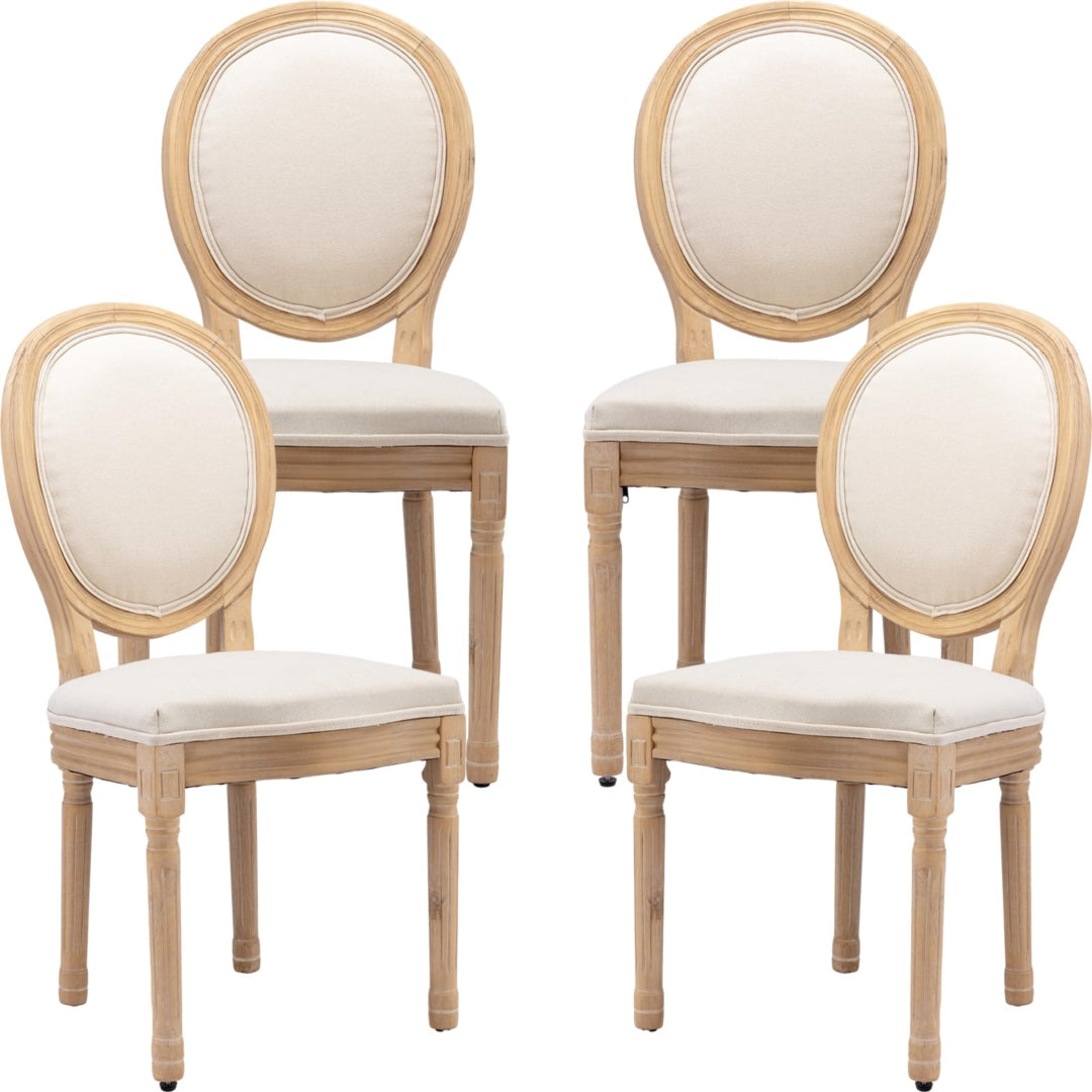 Set of 4 Beige Linen Dining Chairs with Solid Wood Legs