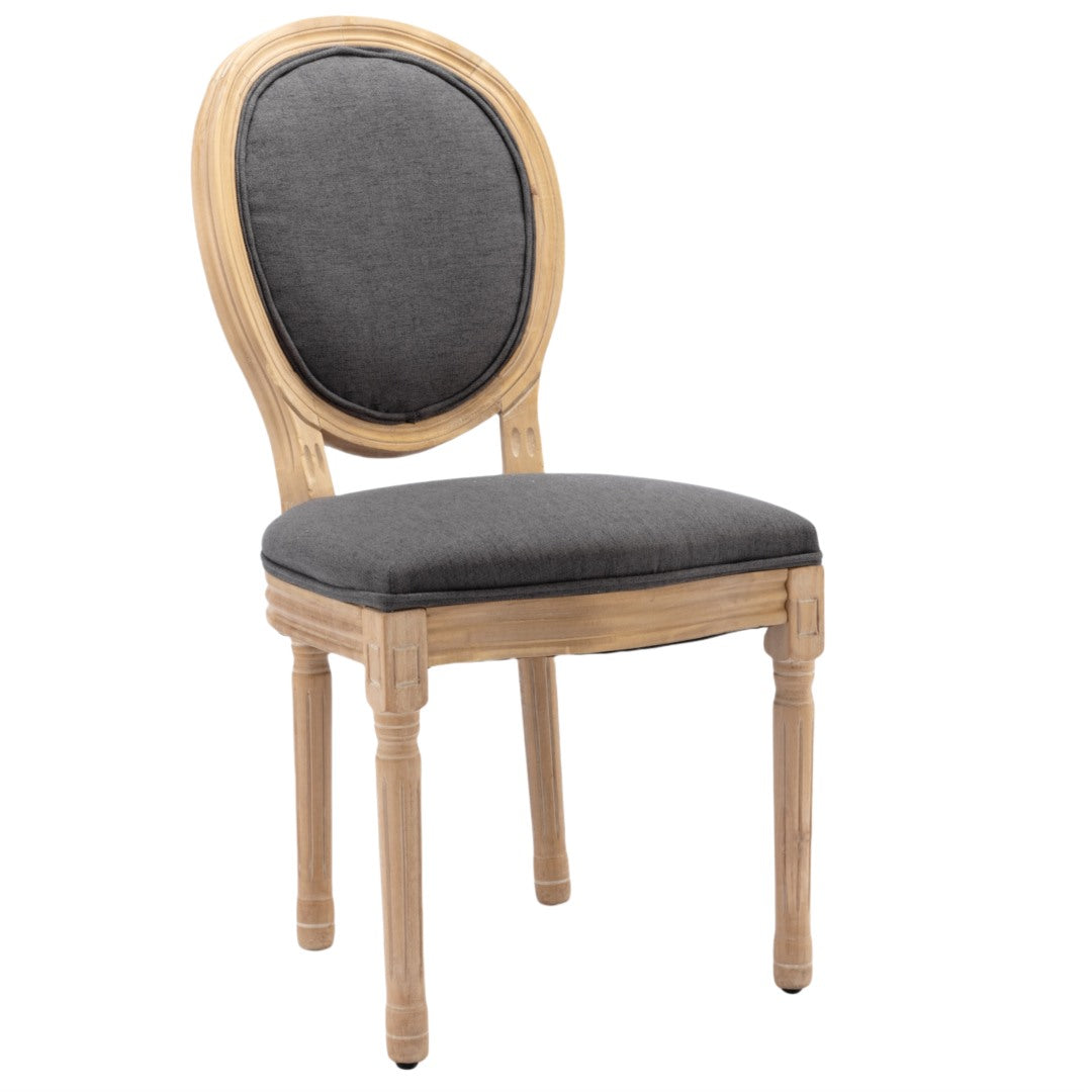 Elegant Linen Dining Chairs with Round Backrest - Grey, AADEN