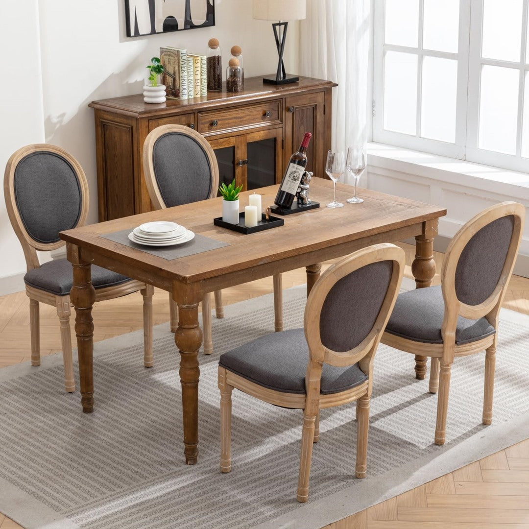 Set of 4 Grey Linen Dining Chairs with Solid Wood Legs