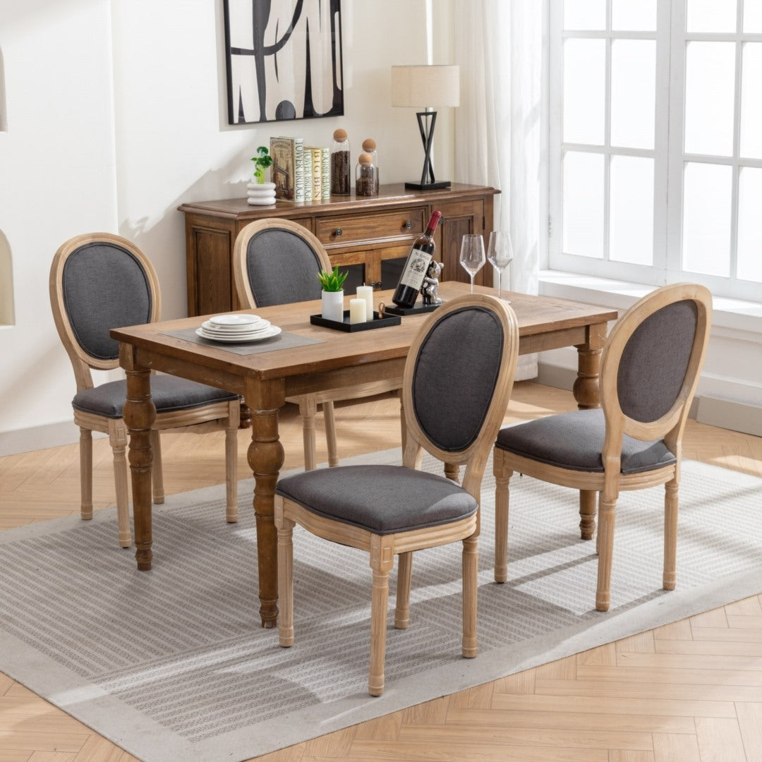 Set of 4 Grey Linen Dining Chairs with Solid Wood Legs