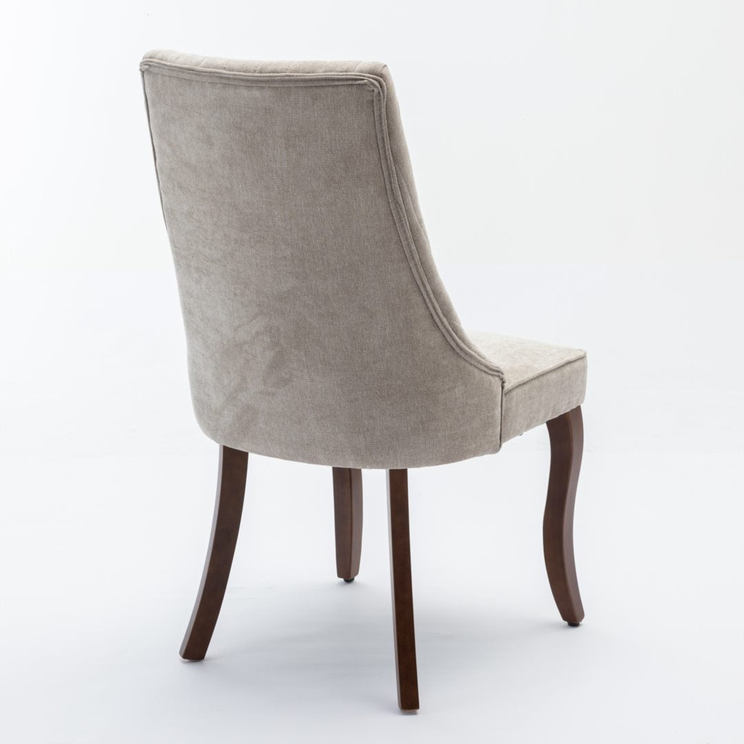 2x Fabric Channel Tufted Dining Chairs with Curved Wood Legs -Beige