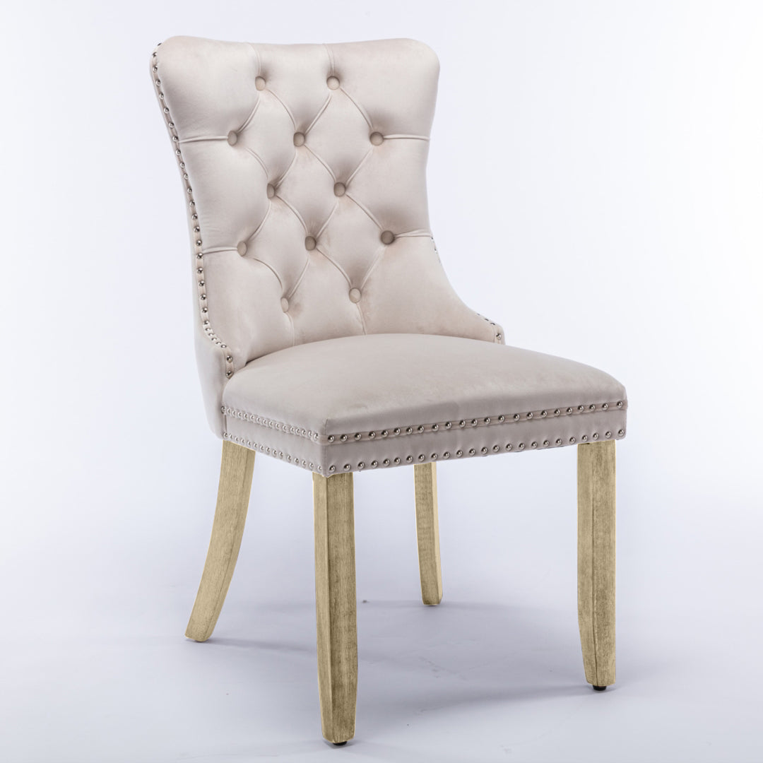 4x Velvet Upholstered Tufted Dining Chairs with Solid Wood Legs