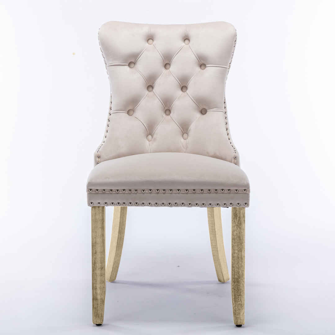 4x Velvet Upholstered Tufted Dining Chairs with Solid Wood Legs