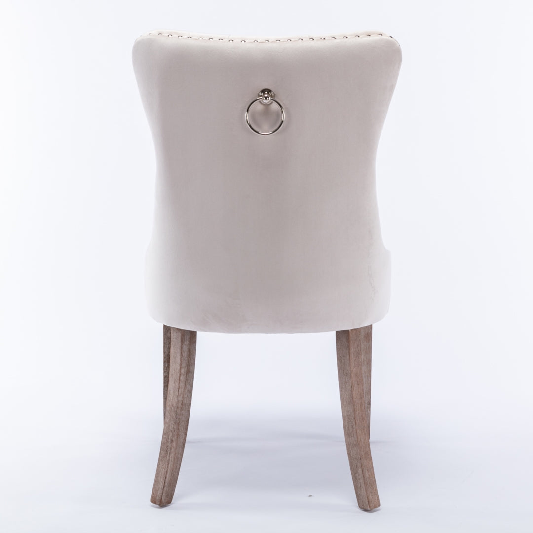 4x Velvet Upholstered Tufted Dining Chairs with Solid Wood Legs