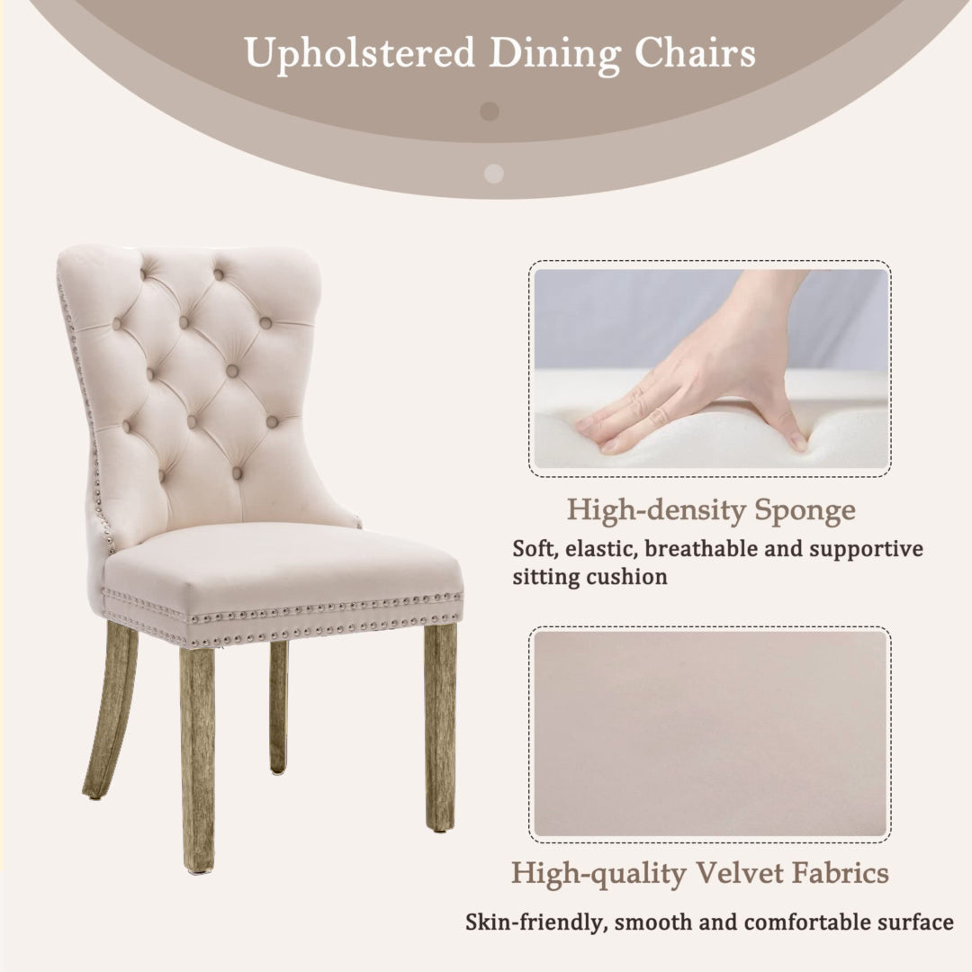 4x Velvet Upholstered Tufted Dining Chairs with Solid Wood Legs