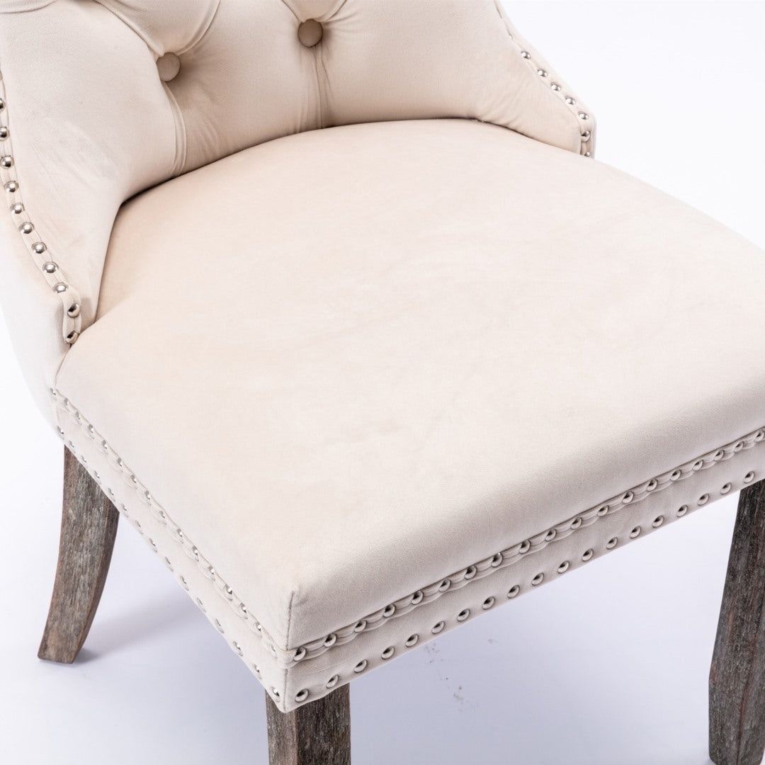 4x Velvet Upholstered Tufted Dining Chairs with Solid Wood Legs