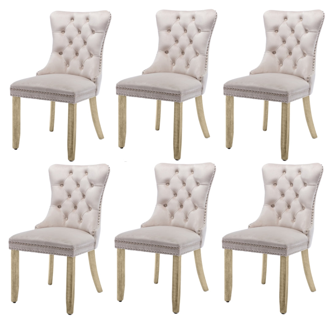 Velvet Upholstered Dining Chairs with Wood Legs, Set of 6