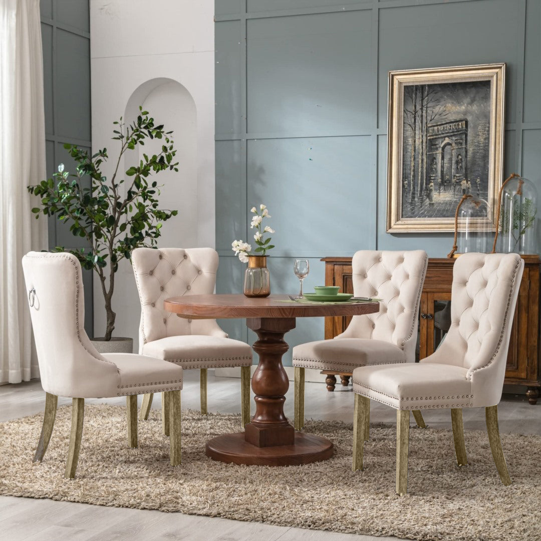 Velvet Upholstered Dining Chairs with Wood Legs, Set of 6