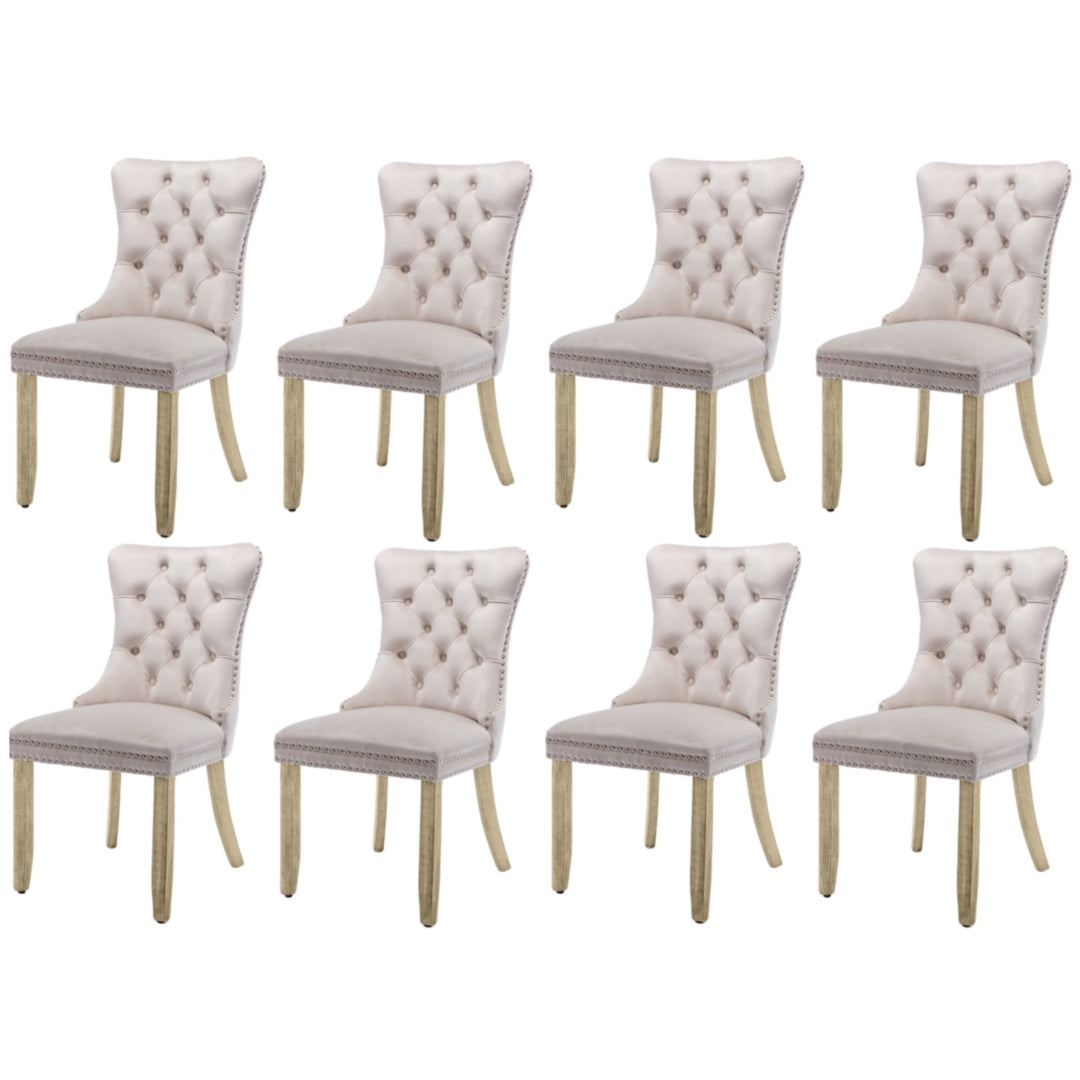 8x Velvet Dining Chairs, Upholstered Tufted, Solid Wood Legs