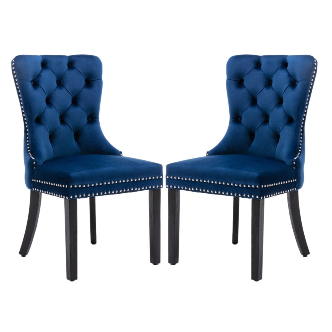 6x Velvet Upholstered Wingback Dining Chairs, Tufted, Solid Wood Legs