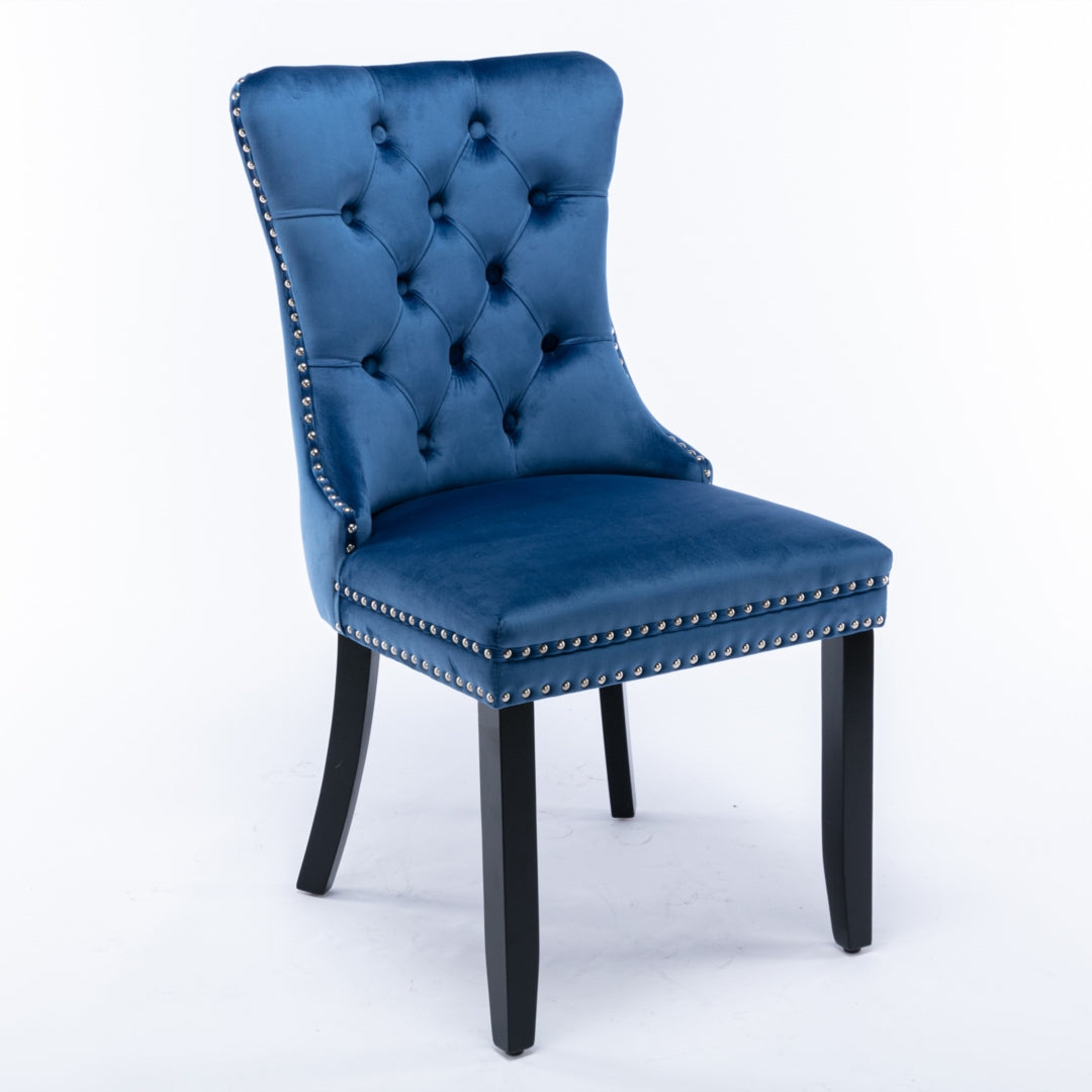 6x Velvet Upholstered Wingback Dining Chairs, Tufted, Solid Wood Legs