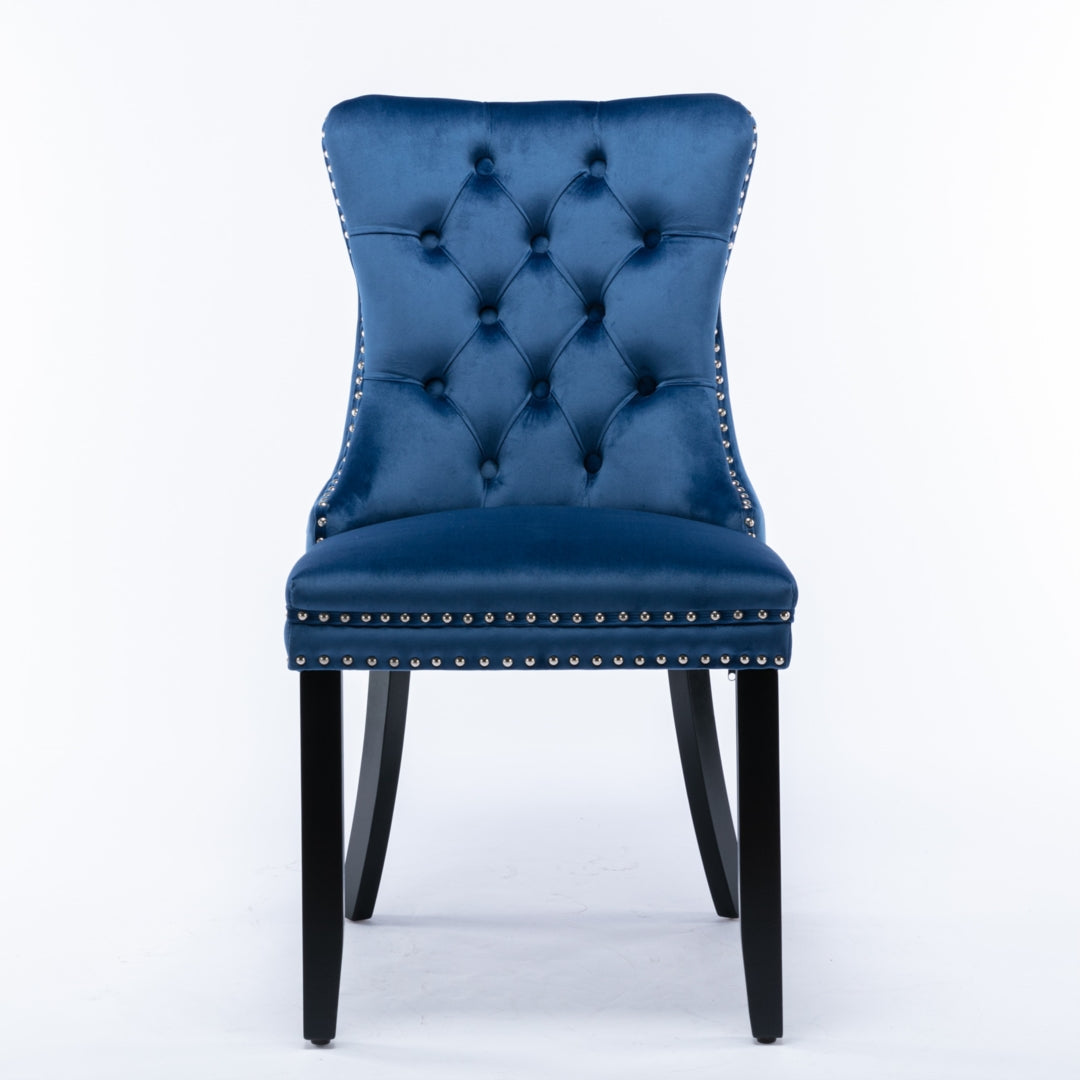 6x Velvet Upholstered Wingback Dining Chairs, Tufted, Solid Wood Legs