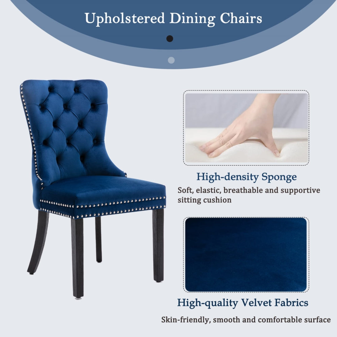 6x Velvet Upholstered Wingback Dining Chairs, Tufted, Solid Wood Legs