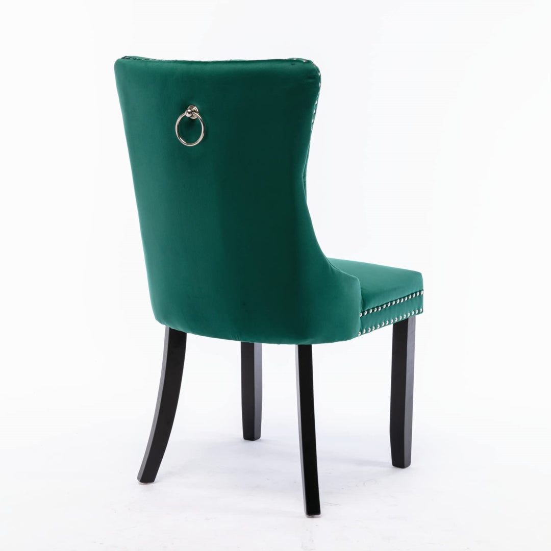 Green Velvet Dining Chairs Set of 4, High Back, Wood Legs