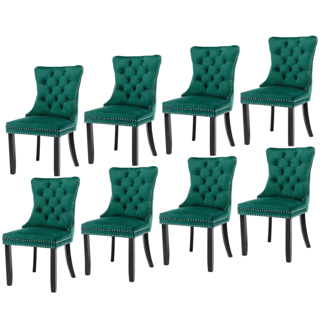 Comfortable Velvet High-Back Dining Chairs, Set of 8, Green