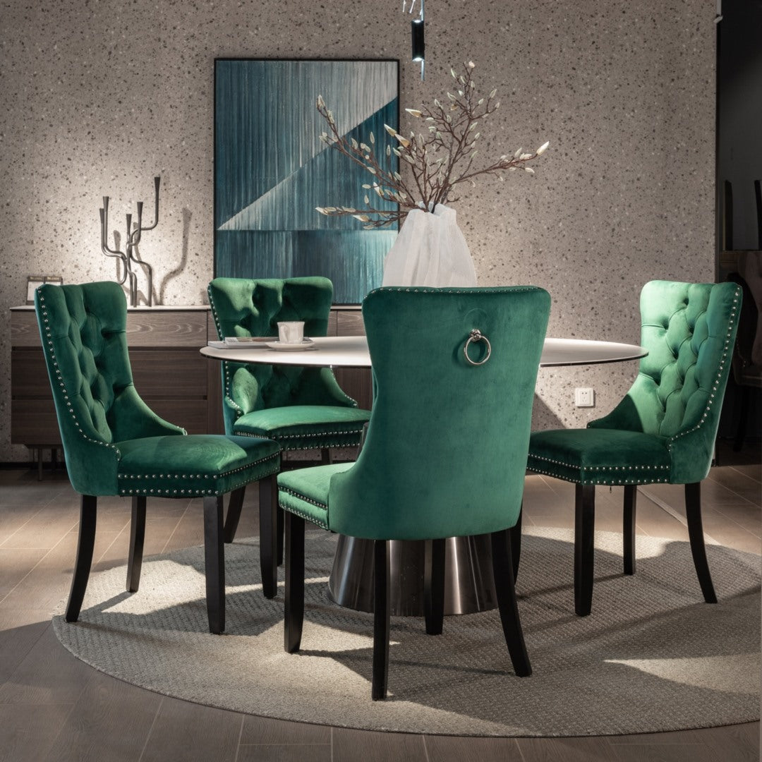 Comfortable Velvet High-Back Dining Chairs, Set of 8, Green