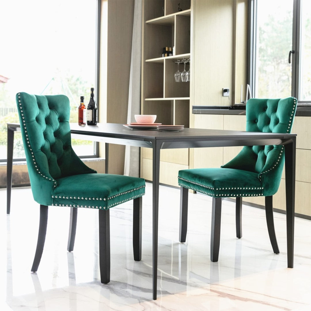 Comfortable Velvet High-Back Dining Chairs, Set of 8, Green