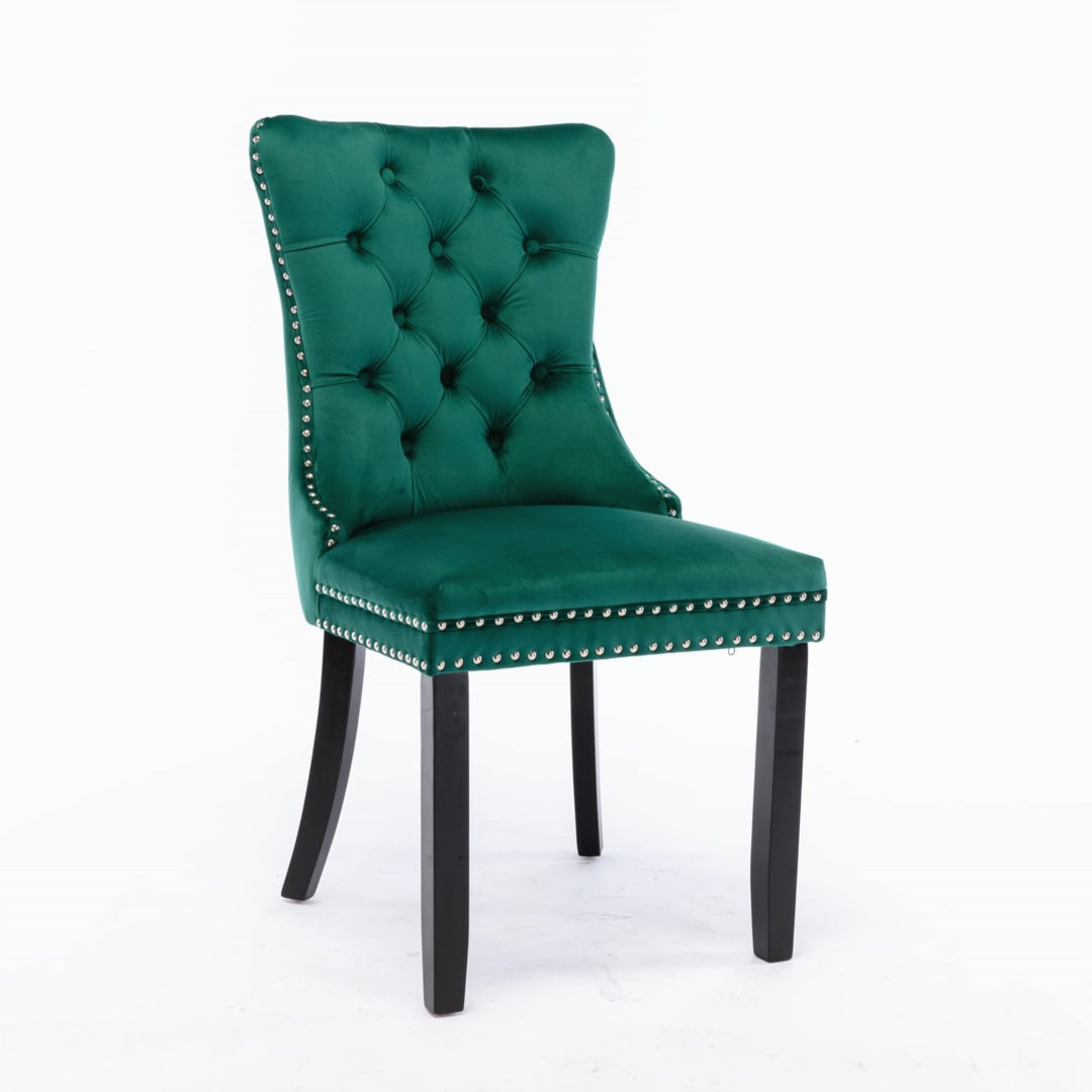 Green Velvet Dining Chairs, High Back, Set of 2