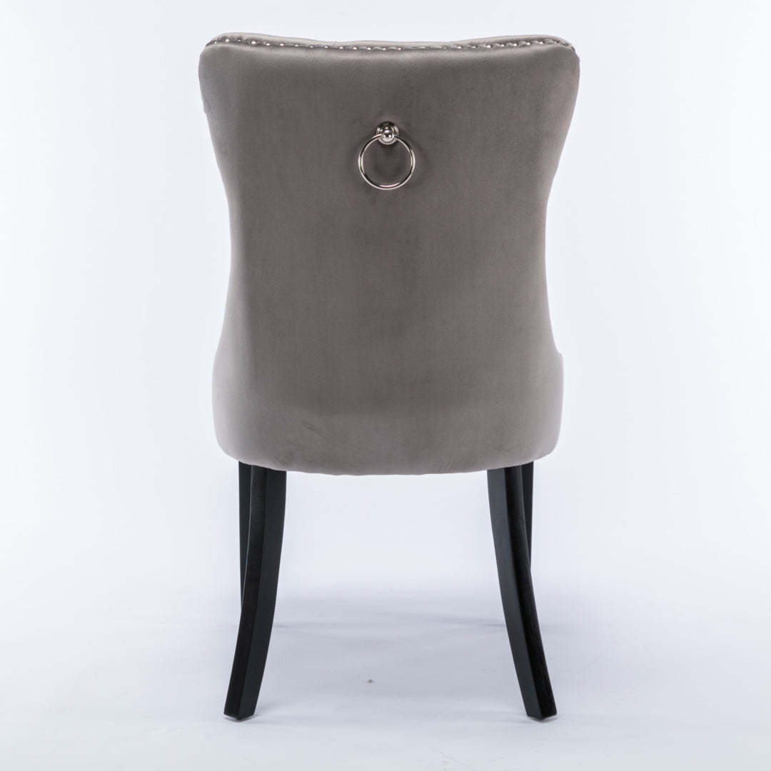 6x High Back Velvet Dining Chairs, Tufted, Solid Wood Legs