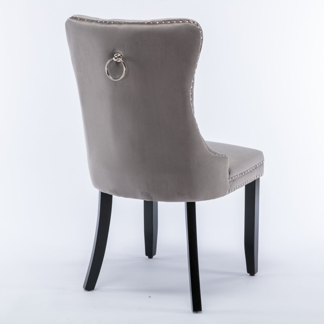 6x High Back Velvet Dining Chairs, Tufted, Solid Wood Legs