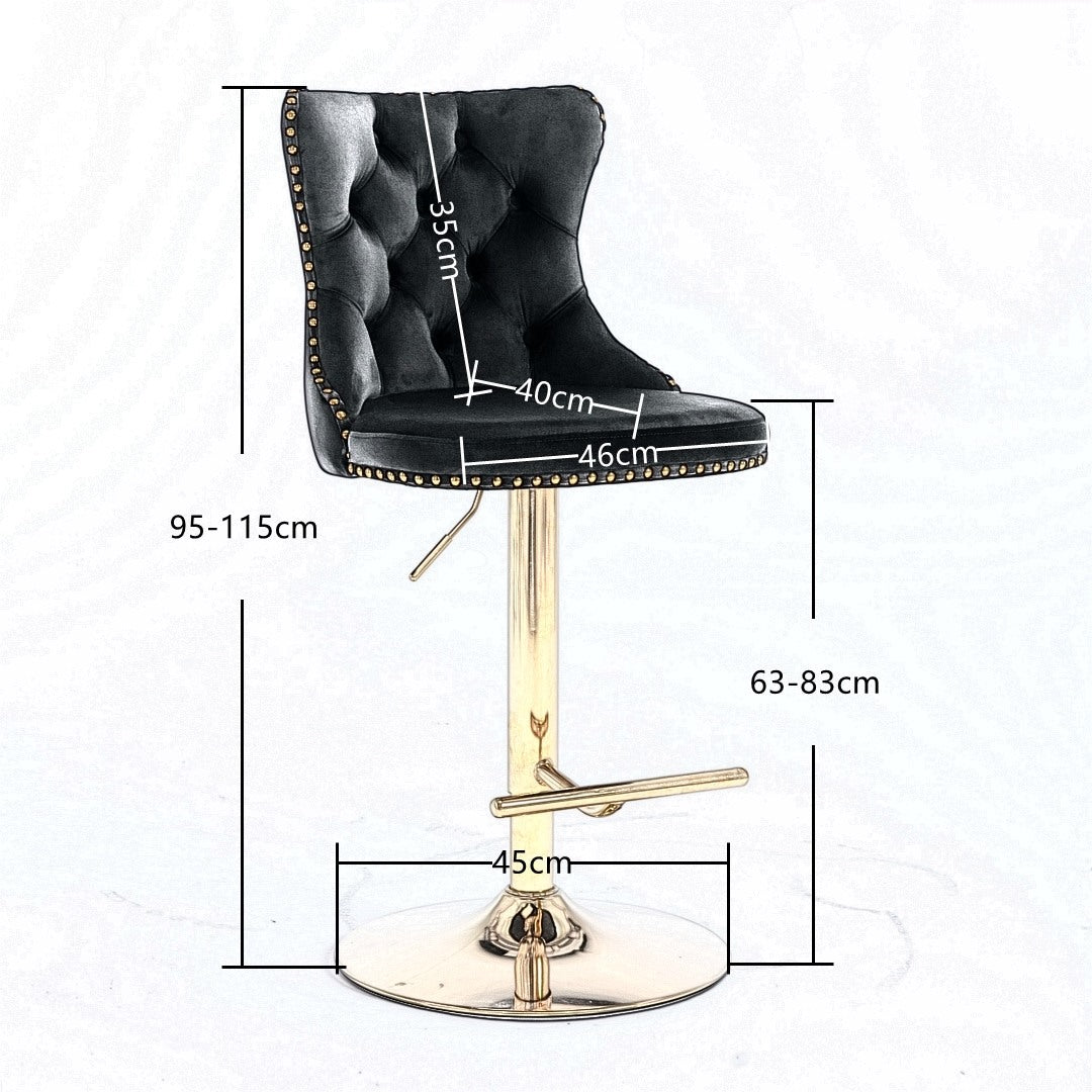 Height Adjustable Velvet Swivel Bar Stools, Footrest, Golden Base - Set of 2