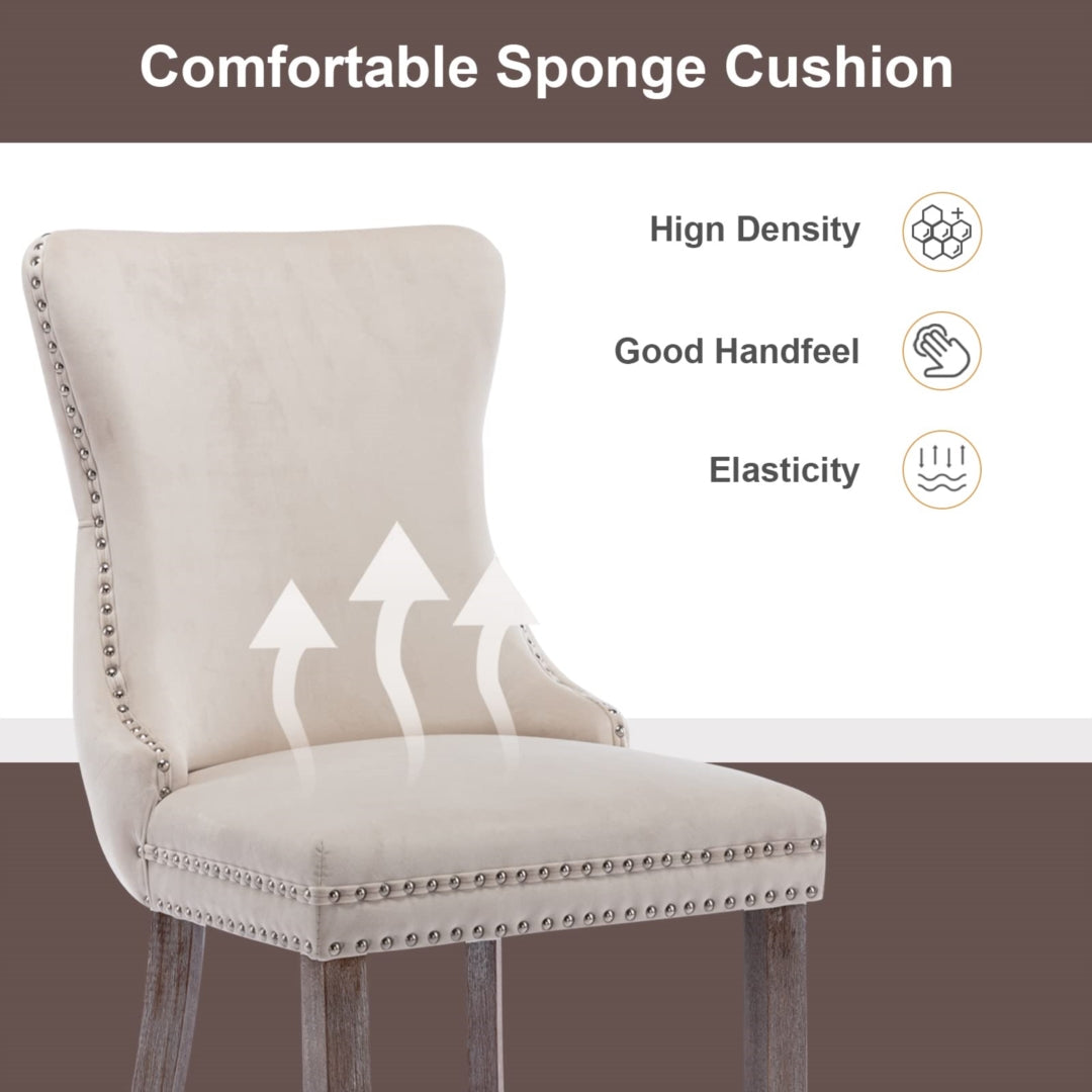 Beige Velvet Tufted Wingback Dining Chairs Set of 4, Solid Wood Legs