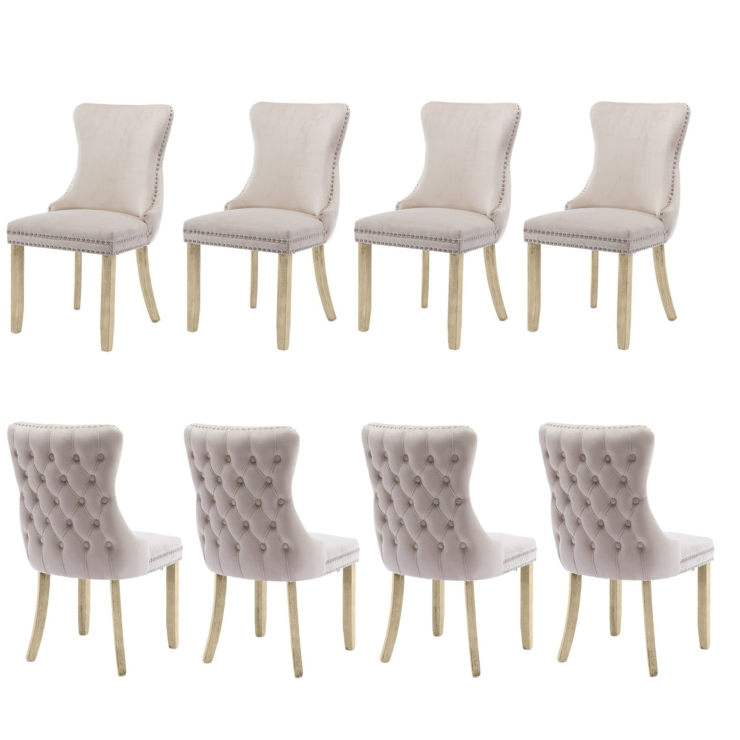 Set of 8 Velvet Tufted Wingback Dining Chairs with Rivets