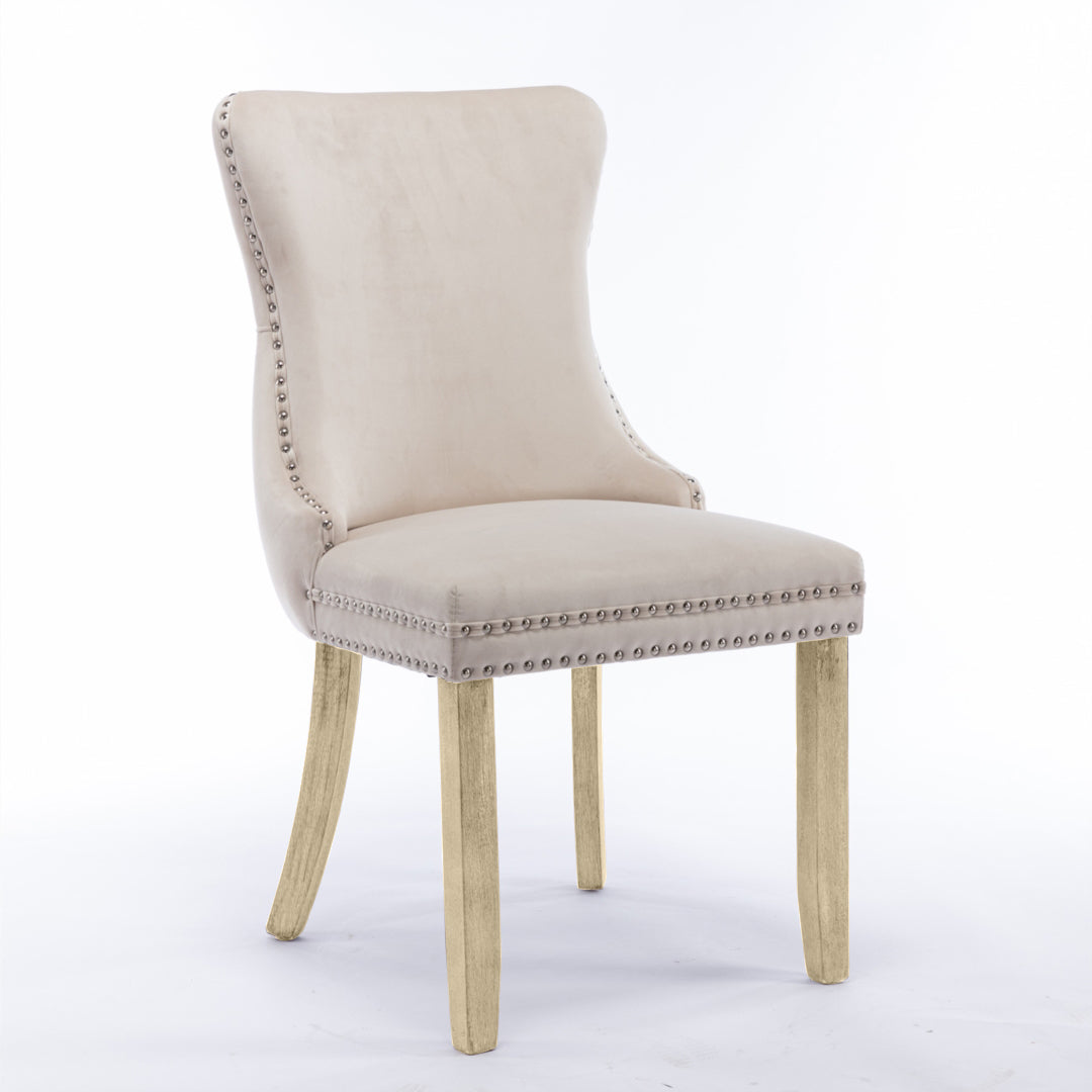 Set of 8 Velvet Tufted Wingback Dining Chairs with Rivets