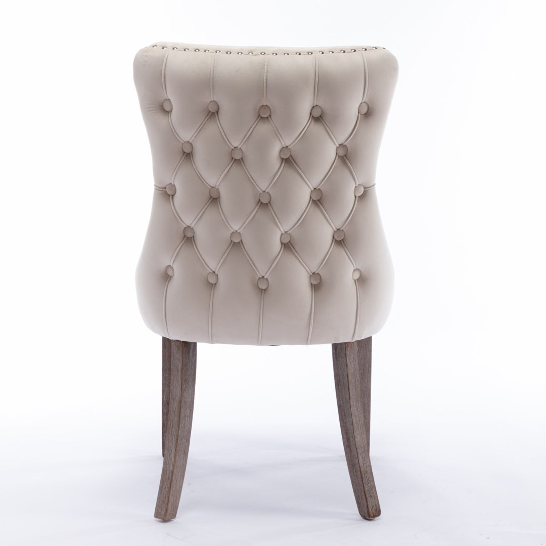 Set of 8 Velvet Tufted Wingback Dining Chairs with Rivets