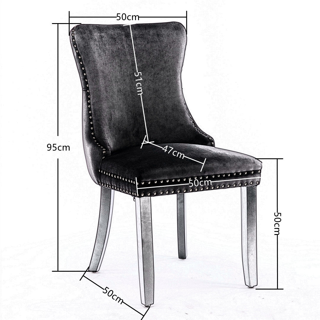 Set of 8 Velvet Tufted Wingback Dining Chairs with Rivets