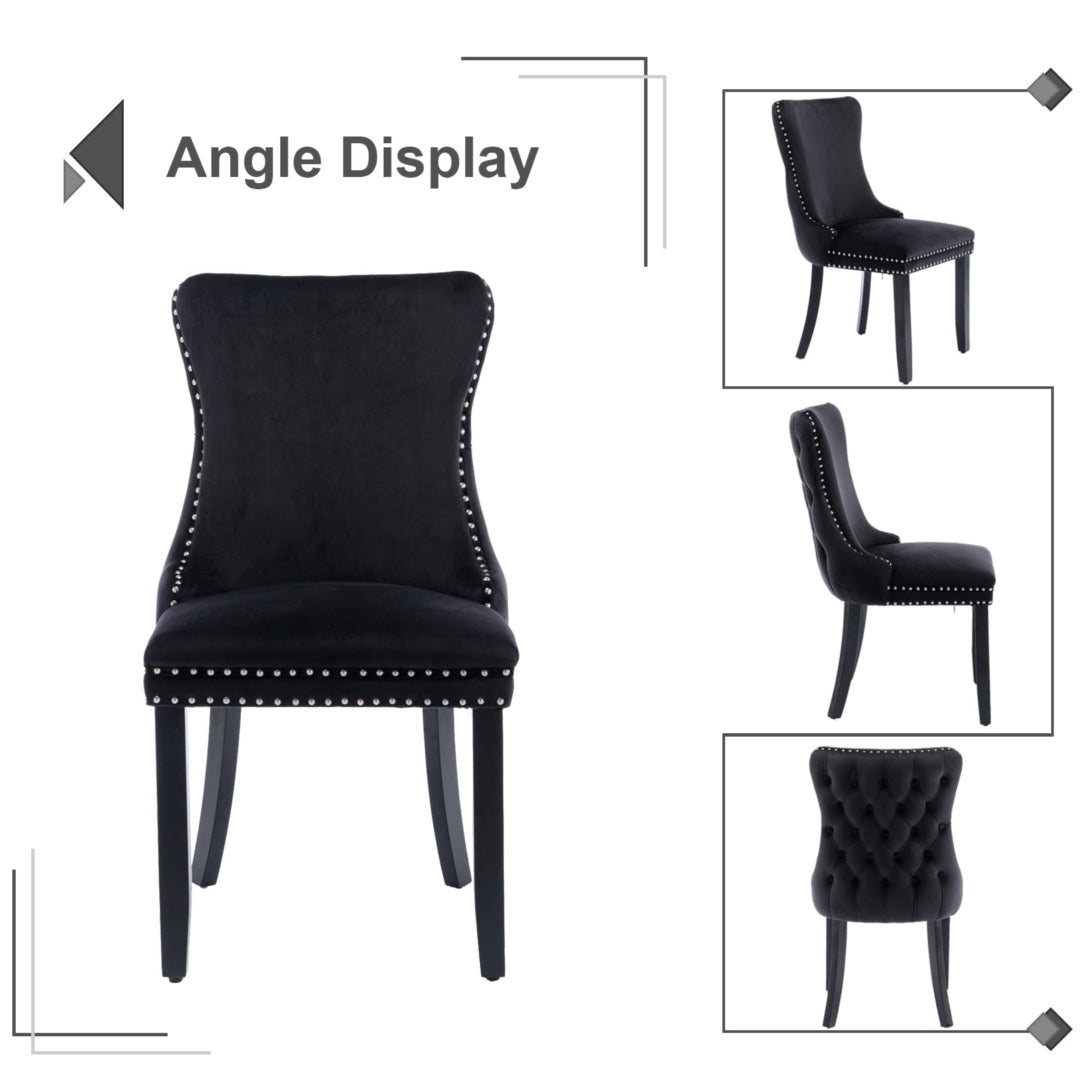 6x Tufted Velvet Upholstered Dining Chairs, Solid Wood Legs