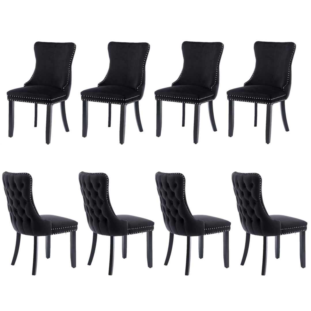 8x Velvet Upholstered Tufted Wingback Dining Chairs with Stud Trim