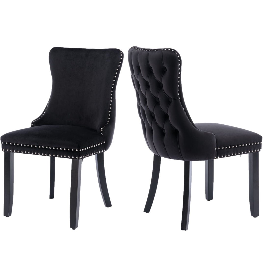 8x Velvet Upholstered Tufted Wingback Dining Chairs with Stud Trim