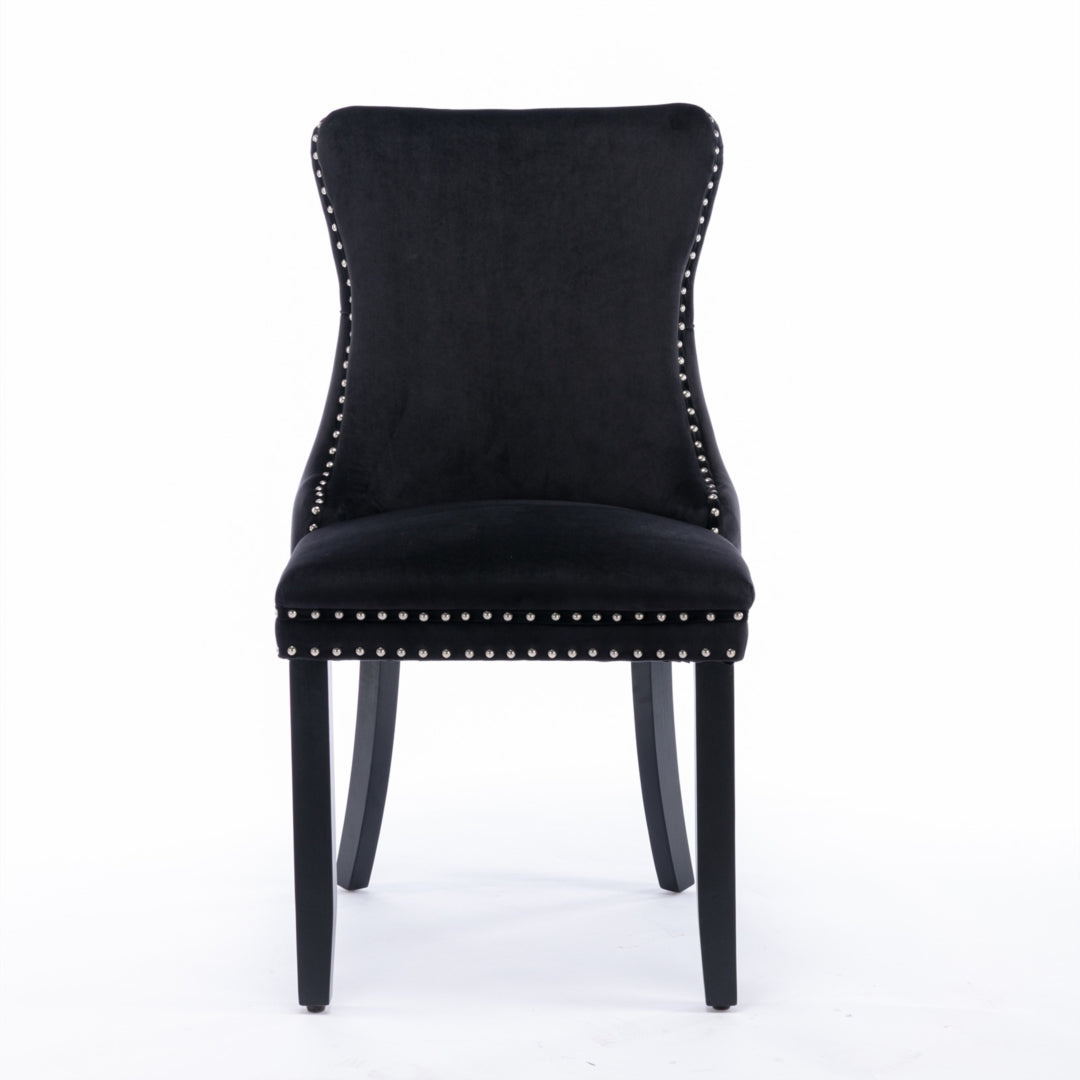 8x Velvet Upholstered Tufted Wingback Dining Chairs with Stud Trim