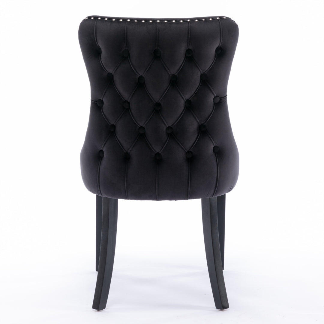 8x Velvet Upholstered Tufted Wingback Dining Chairs with Stud Trim