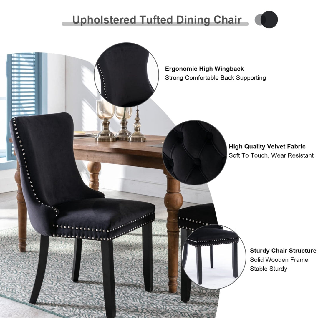 8x Velvet Upholstered Tufted Wingback Dining Chairs with Stud Trim